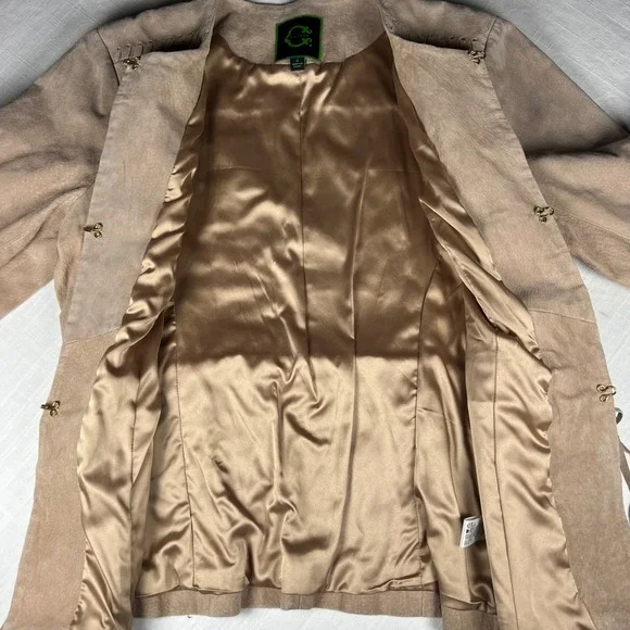 C. Wonder Suede Fringe Jacket Tan Bohemian Festival Boho Leather Blazer - Picture 7 of 12